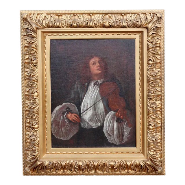 German School Oil on Canvas Painting, Allegory of Hearing, After Johann Heinrich Schönfeld For Sale