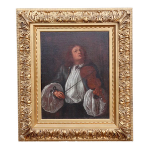 German School Oil on Canvas Painting, Allegory of Hearing, After Johann Heinrich Schönfeld