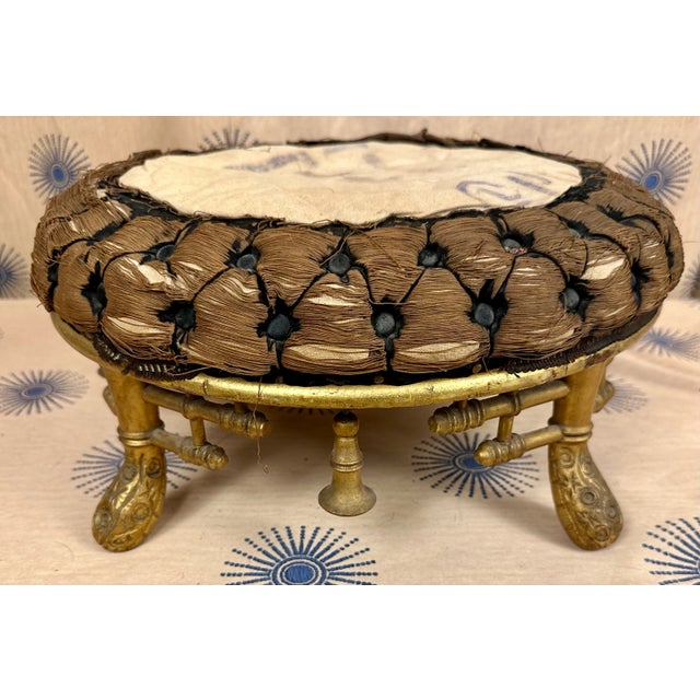 English Mid 19th Century English Chinese Chippendale Giltwood Faux Bamboo Footstool For Sale - Image 3 of 10