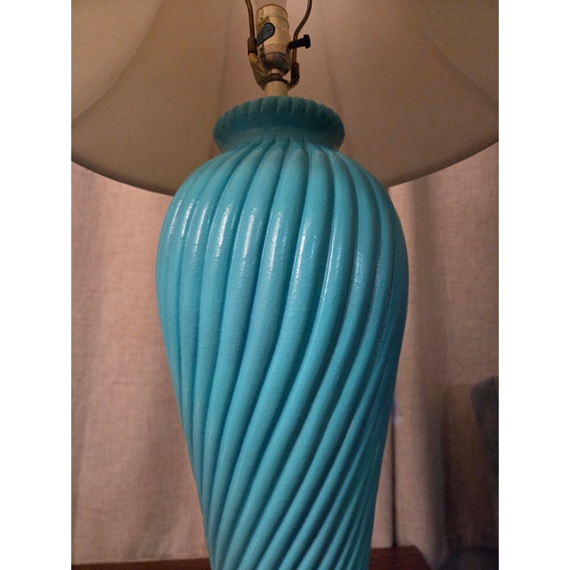 1980s Vintage 1980s Postmodern Twisted Plaster Floor Lamp - Michael Taylor Style - Turquoise For Sale - Image 5 of 9