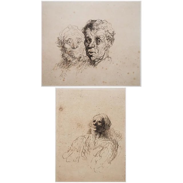 1959 After Honoré Daumier "Study of Heads" Vintage Hungarian Photogravures - a Pair For Sale In Dallas - Image 6 of 10