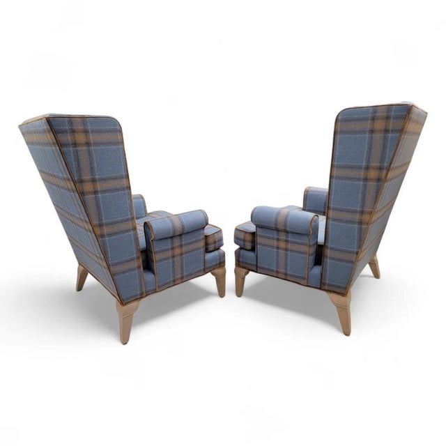Mid 20th Century Mid Century Modern Italian Wingback Lounge Chairs Upholstered in Plaid Wool - Set of 2 For Sale - Image 5 of 6