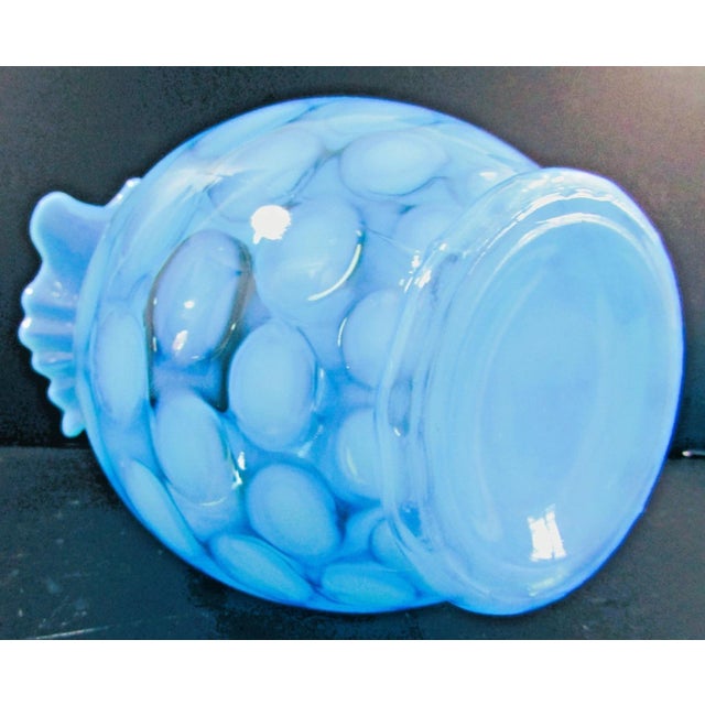 Vintage Fenton Blue Opalescent Coin Spot Glass Pitcher and 4 Tumblers Set For Sale - Image 13 of 17