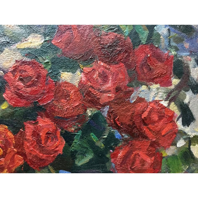 1960s Oil Painting Red Roses Belov Victor Emelyanovich For Sale - Image 6 of 11