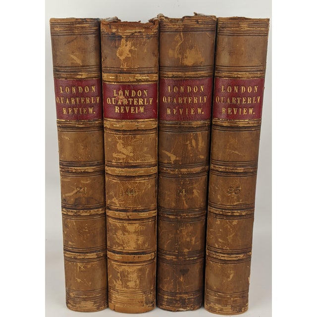 English Antique London Quarterly Review Books – Set of 4 Decorative Leather-Bound Volumes For Sale - Image 3 of 13