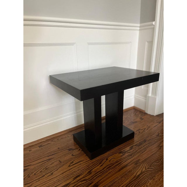 Vintage Ebonized Wood Side Table. Heavy. Condition: Sturdy, vintage condition with some surface scratches. See photos....