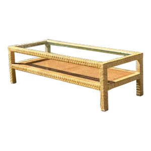 Vintage Costal Woven Rattan Coffee Table