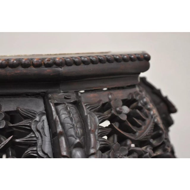 Antique Chinese Carved Hardwood Marble Top Plant Stand Side Table For Sale - Image 9 of 12