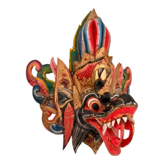 Vintage Indonesian Hand Carved Painted Wood Barong Garuda Mask For Sale