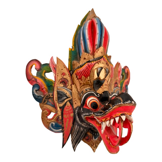 Vintage Indonesian Hand Carved Painted Wood Barong Garuda Mask For Sale