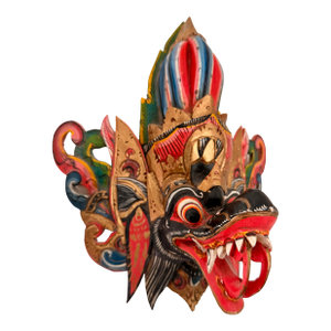 Vintage Indonesian Hand Carved Painted Wood Barong Garuda Mask