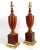 Brown Lamp Pair Mahogany Brass & Shades For Sale - Image 8 of 12