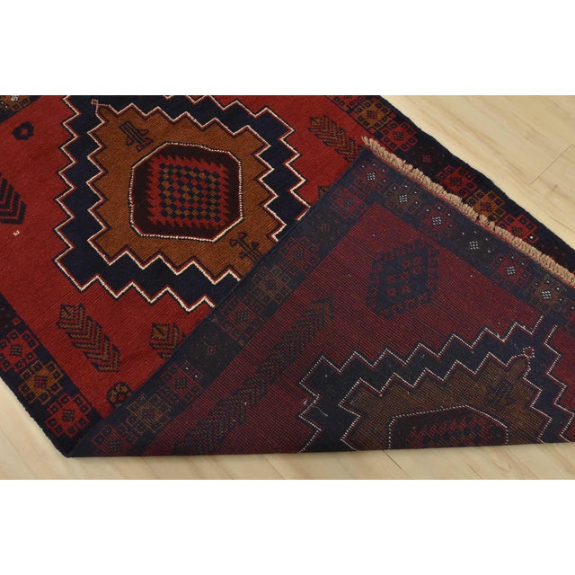Baloch Rug 3’10” X 6’5” Red Wool Vintage Tribal Hand-Knotted Oriental Carpet For Sale - Image 13 of 14