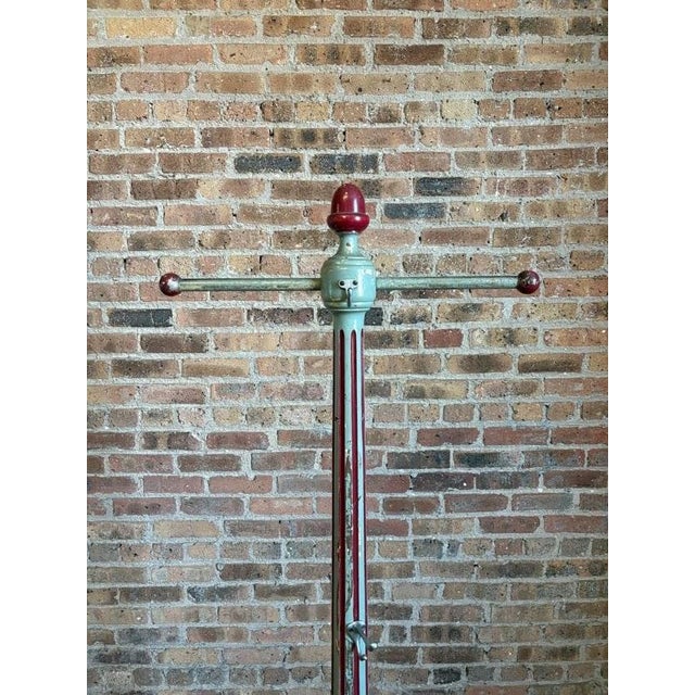 Antique Hand-Turned Wood Fluted Coat Rack in Teal & Oxblood Red For Sale In Chicago - Image 6 of 17
