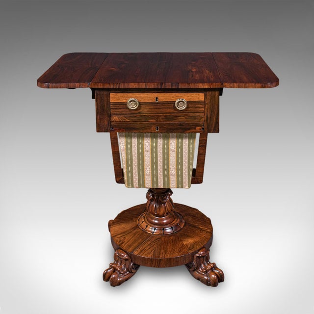 Antique Ladies Hobby Table, English, Drop Leaf, Sewing, Parlour, William IV For Sale - Image 4 of 12
