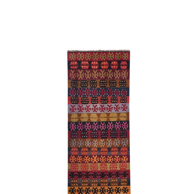 Tribal Flat Woven Turkish Striped Kilim Runner 3'2'' X 14'9'' 39" x 179" / 99 x 455 Cm Hand woven with high quality pure...