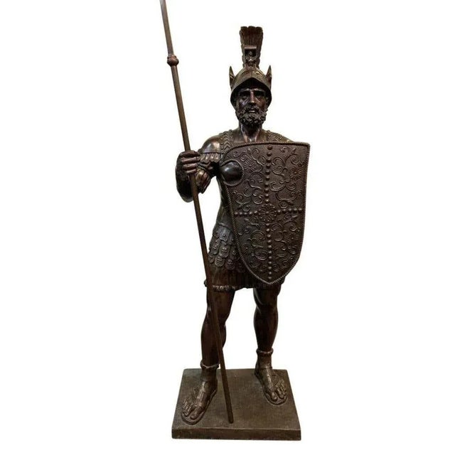 Life-Sized Bronze Roman Gladiator with Spear For Sale - Image 3 of 10
