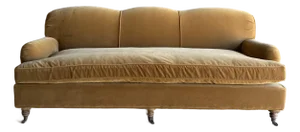 Modern English Sofa in a Caramel Mustard Faux Velvet Mohair With Down Cushion