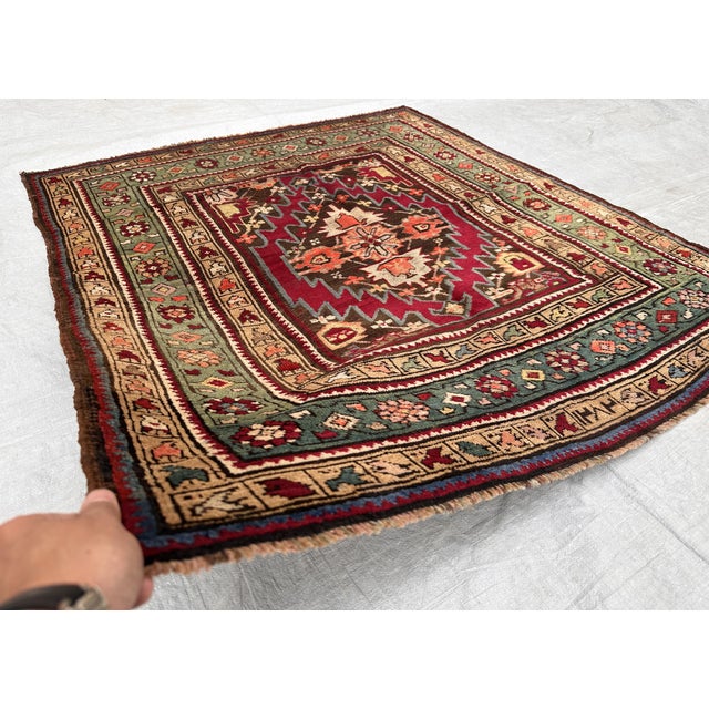 Tribal Antique Caucasian Akstafa Hand-Knotted Wool Rug - 4'6" X 4'2" For Sale - Image 3 of 10