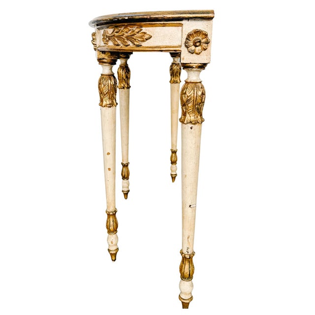 1950s 1950s Neoclassical Style Italian Gilt & Cream Painted Finish Demilune Console Table For Sale - Image 5 of 13