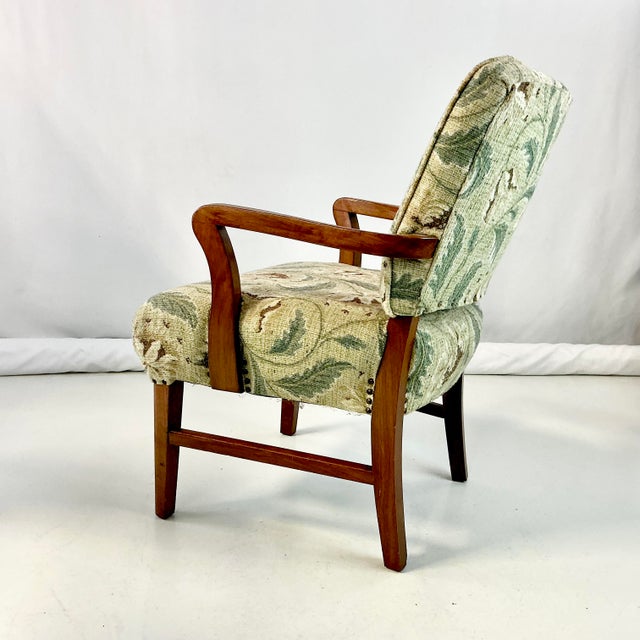 1990s Vintage Neoclassical Acanthus Leaf Upholstered Open Arm Side Accent Chair For Sale - Image 10 of 11