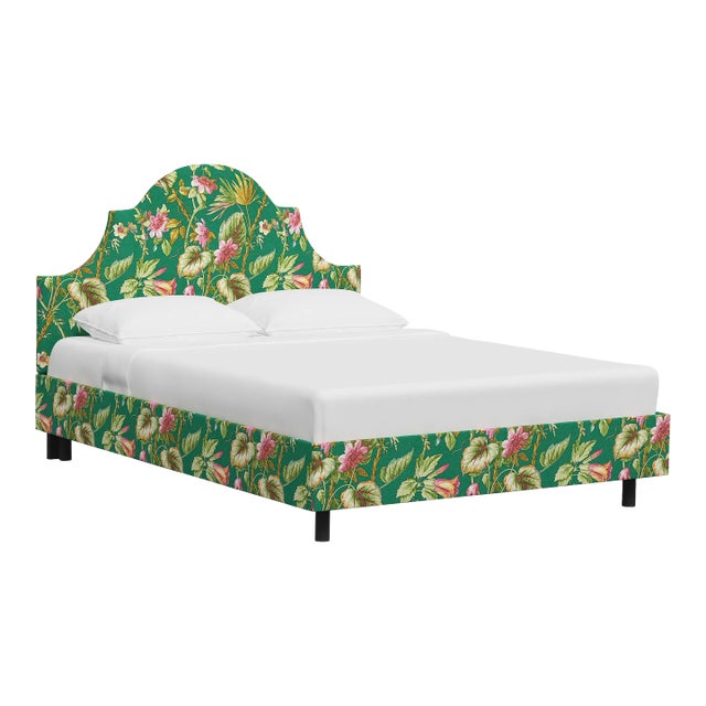 Red from Scalamandre crafted by Cloth & Company Geneva Full Platform Bed, Green Tropical Flora For Sale