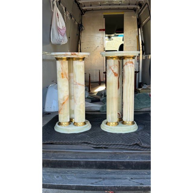 Mid-Century Modern Onyx Tripple Cylinder Base Side Tables Stand Pedestal Tables For Sale - Image 4 of 17