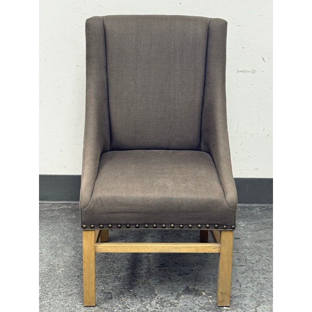 Rustic European Restoration Hardware Nailhead Fabric Armchair For Sale - Image 3 of 12