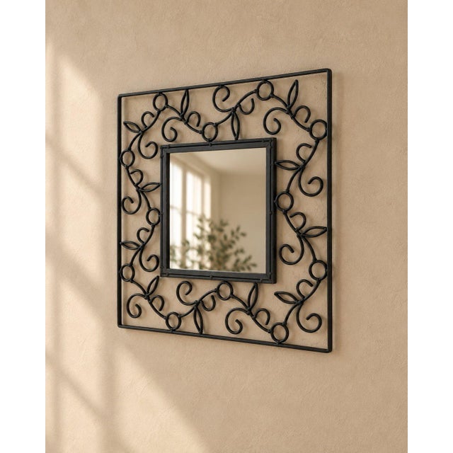 Gothic Vintage Wrought-Iron Scroll Accent-Mirror | Black Vine Ornate Gothic Style For Sale - Image 3 of 4