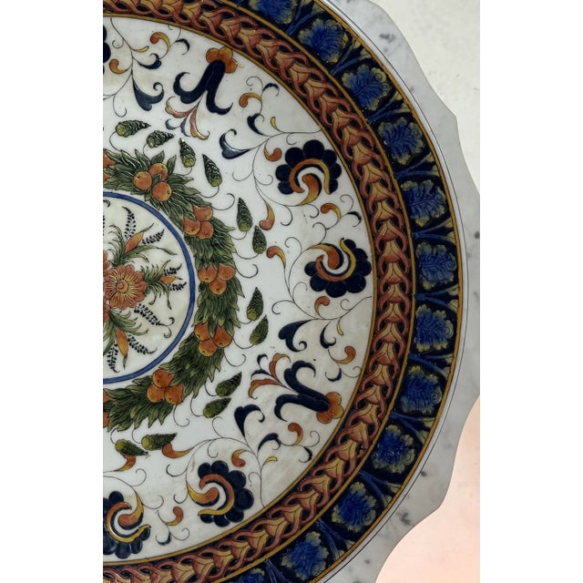 Late 20th Century Vintage Monumental Hand-Painted Traditional Portuguese Ceramic Platter in Blue and Orange Floral Design For Sale - Image 5 of 10