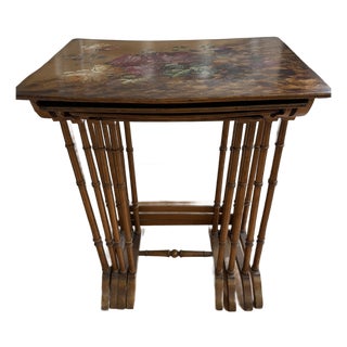 Antique R J Horner & Co. Art Nouveau Faux-Bamboo Floral Nesting Tables - Set of 4 For Sale