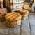Two 1970s Mid-Century Modern Brass and Fabric Poufs " Him and Her " For Sale - Image 4 of 14
