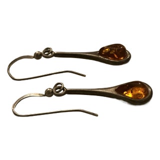 Vintage Baltic Amber and Sterling Silver Teardrop Earrings - 2 Pieces For Sale