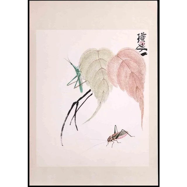 Bugs and leaves is a phototype print on paper realized in early 20th Century by a Unknown Chinese Master. Monogrammed on...