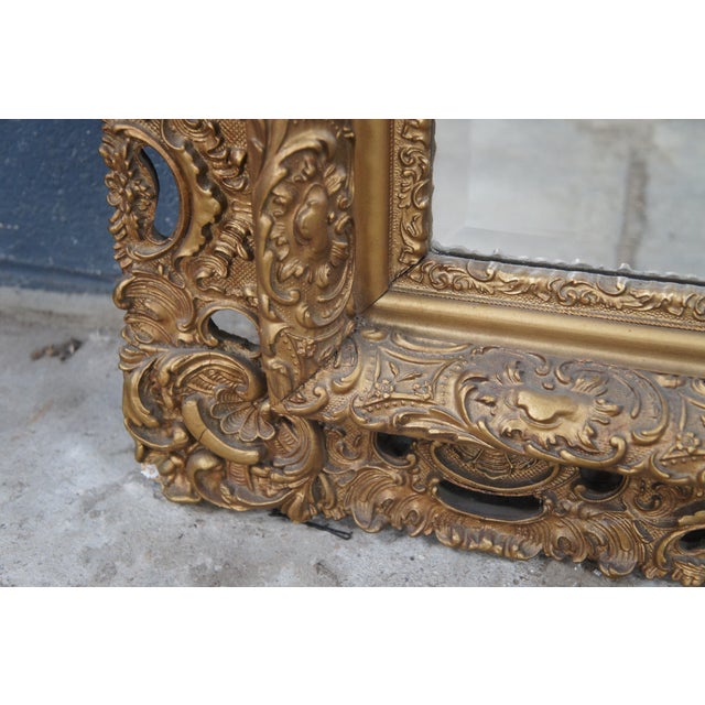 Antique French Baroque Rococo Gold Gilt Pierced Acanthus Beveled Mirror 52" For Sale - Image 11 of 11
