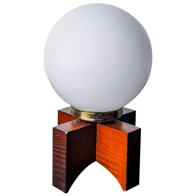 Pine and Opaline Table Lamp, 1970 For Sale