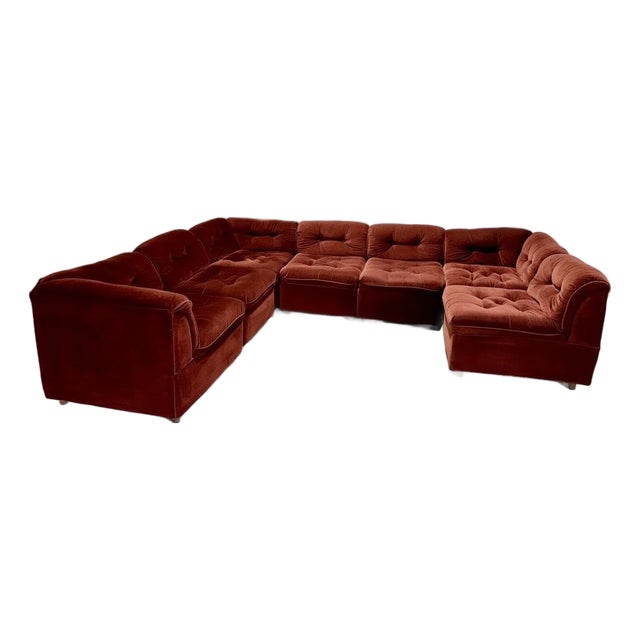 Vintage Modular Pit Sectional Sofa, 7pcs For Sale
