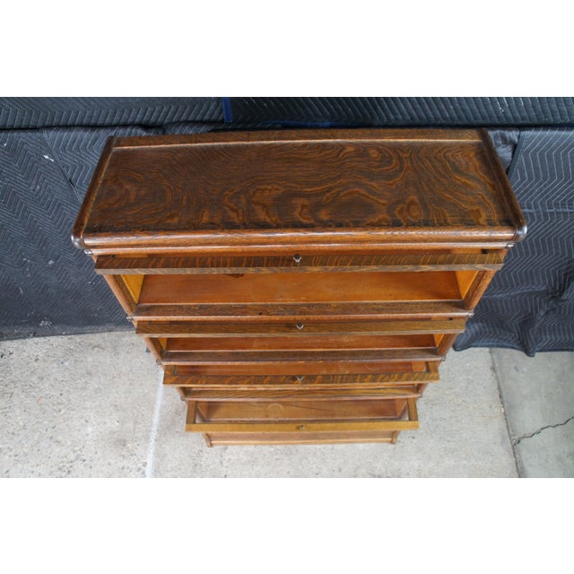 Antique Globe Wernicke Quartersawn Oak Mission Stacking Barrister Bookcase 58" For Sale - Image 10 of 12