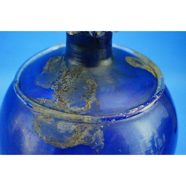 Cobalt Blue Scavo Glass Bottle Vase attributed to Mario Pinzon for Seguso, Italy, 1960s For Sale - Image 13 of 17