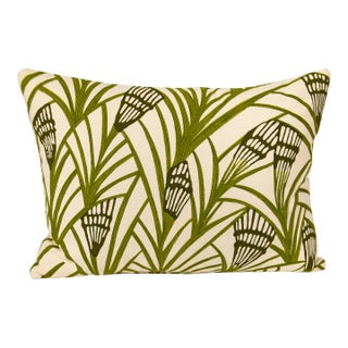 Small Green Leaf + Chevron Pillow For Sale