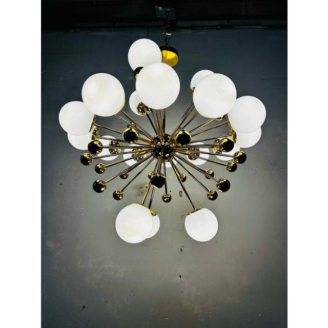 Vintage Italian Sputnik Chandelier in Brass and Opaline Glass, 1970s For Sale - Image 4 of 9