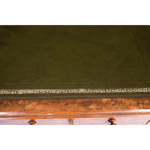 Antique Victorian Burr Walnut Twin Pedestal Desk, 1860s For Sale - Image 5 of 18