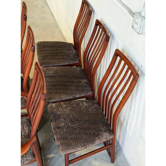 Brown Rosewood High Back Dining Chairs Set of 6 in Style of Schou Andersen Denmark Mid-Century Modern 1960s For Sale - Image 8 of 10
