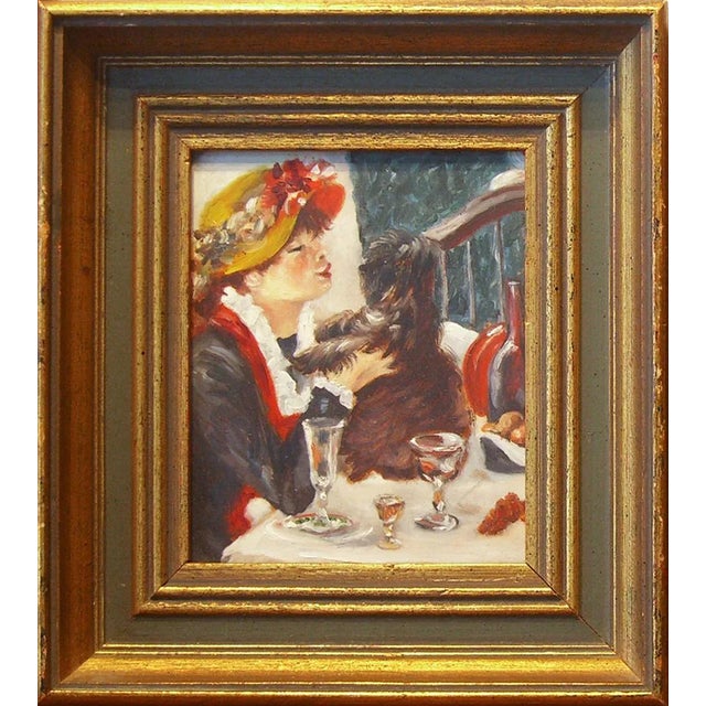 Two Post-Impressionist cabinet-sized figural studies, one showing a woman with her dog, and another showing a woman...