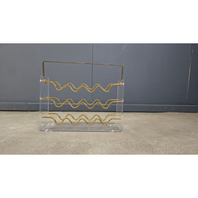Vintage Acrylic Glass and Brass Magazine Holder, 1970s For Sale - Image 4 of 18