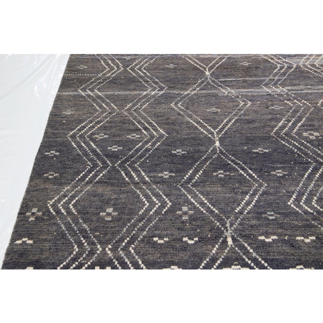Gray Modern Moroccan Style Handmade Gray Wool Rug With Tribal Motif For Sale - Image 8 of 14