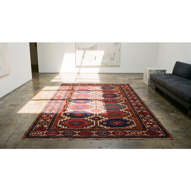 Textile 1900s Multicolor Geometric Tribal Antique Caucasian Moghan Rug 5'0" X 7'0" Handknotted Wool Carpet For Sale - Image 7 of 8