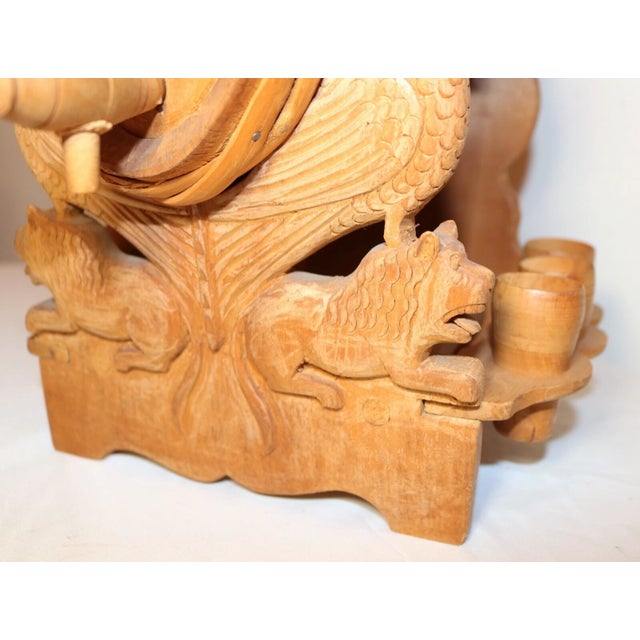 Hand Carved Vintage Wood Moonshine Shot Wine Barrel Dispenser Sculpture Folk Art For Sale In New York - Image 6 of 12