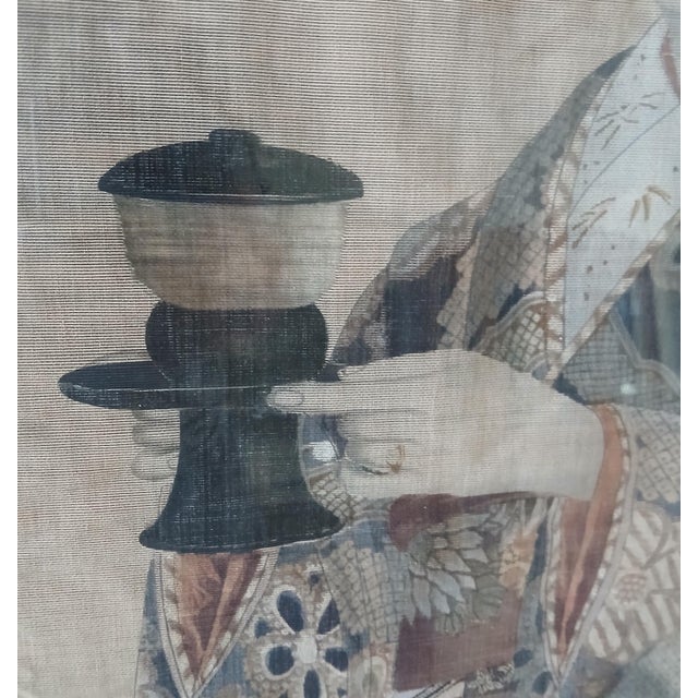 Extraordinary portrait of a Geisha in a Kimono carrying tea. Fresh from a downsizing estate in Southwestern Florida. The...