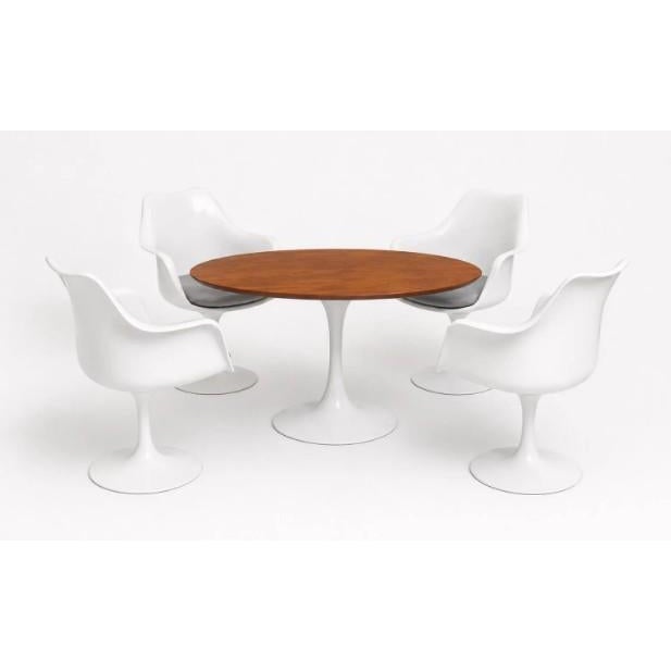 Mid-Century Modern Mid-Century Modern Tulip Dining Set · 4 White Tulip Chairs + Oval Pedestal Table For Sale - Image 3 of 3